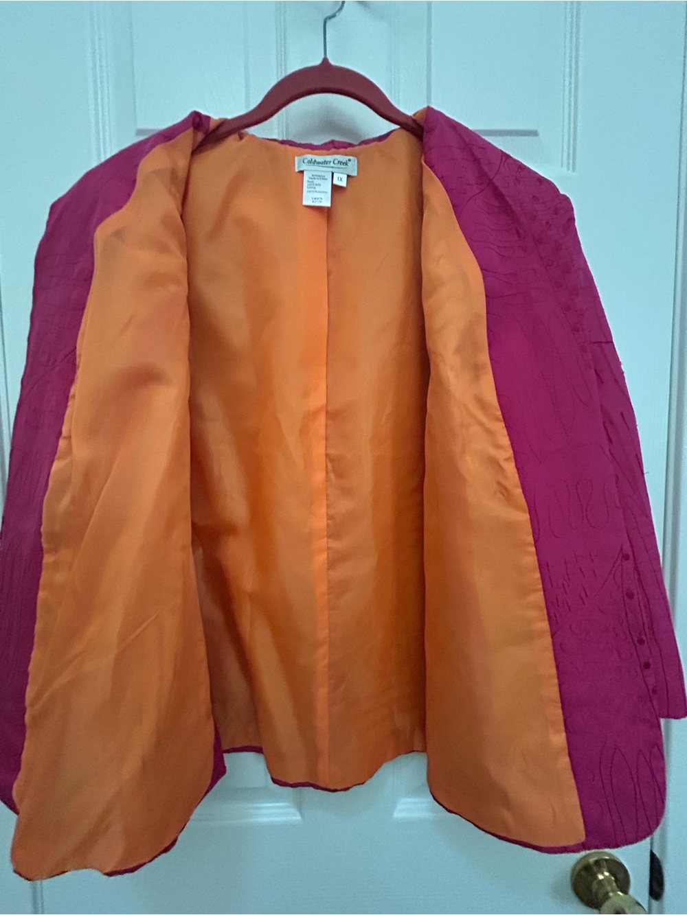 Coldwater Creek Bright Fuchsia Open-Front Silk Blazer | Size 1X - Picture 4 of 5